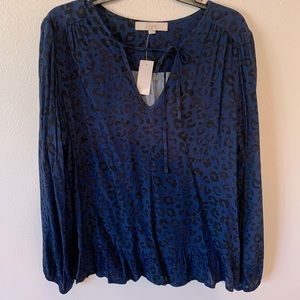 Loft Women’s blue and black animal print top, NWT